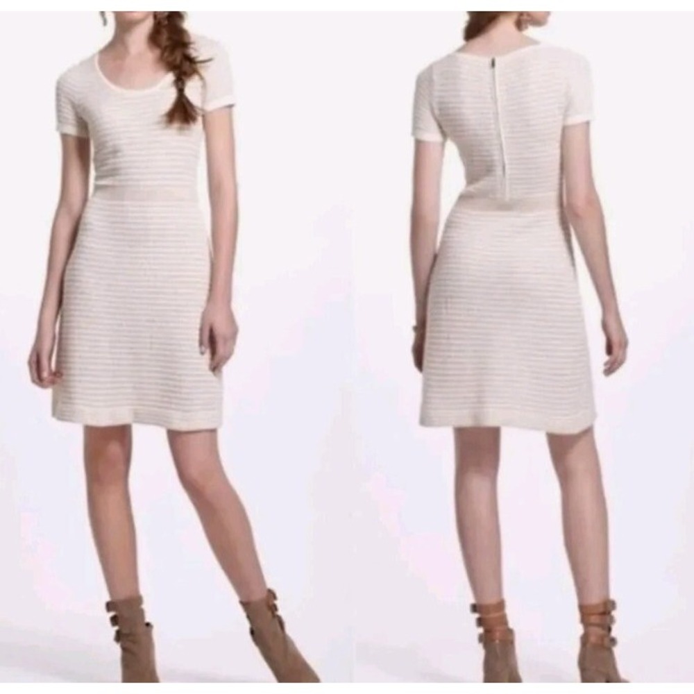 Anthropologie Women Sparrow Gilt Grid Sweater Cream Dress Size Large A006439
